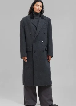 The Frankie Shop Dolly Contrast Collar Coat Dark Grey Melange
