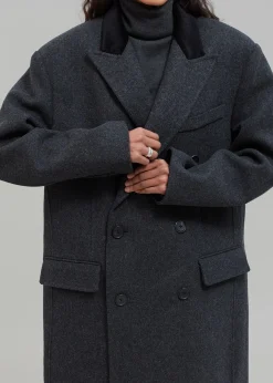 The Frankie Shop Dolly Contrast Collar Coat Dark Grey Melange