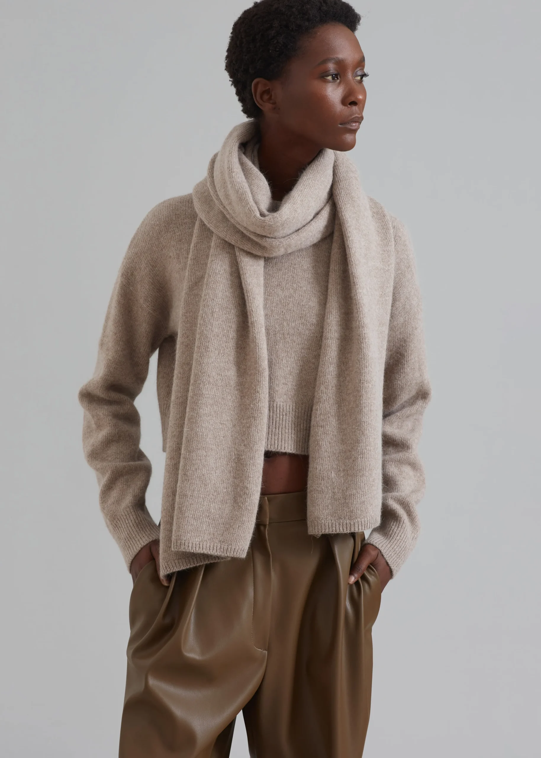 The Frankie Shop Dori Sweater & Scarf Set Taupe New