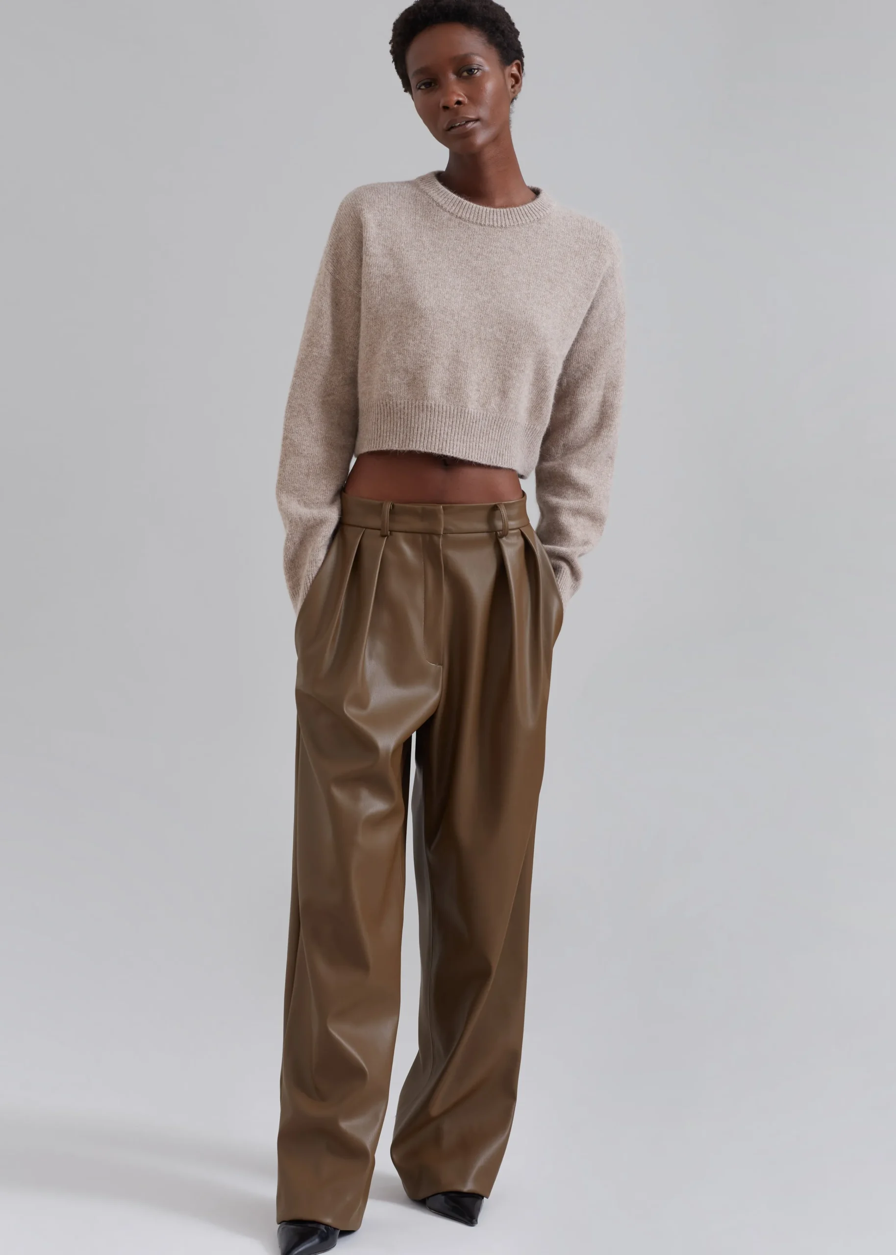 The Frankie Shop Dori Sweater & Scarf Set Taupe New