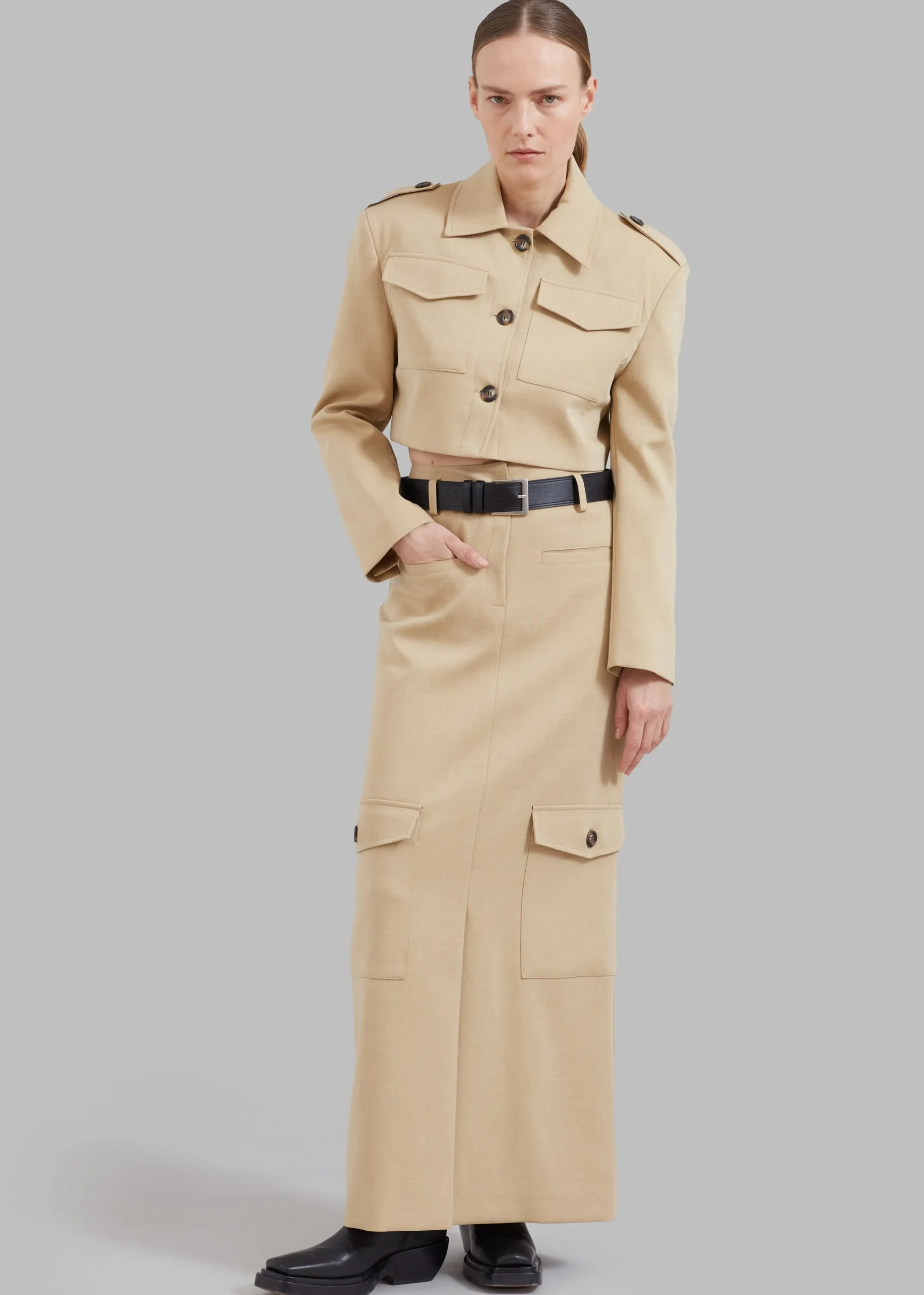 The Frankie Shop Eden Long Cargo Skirt Beige Hot
