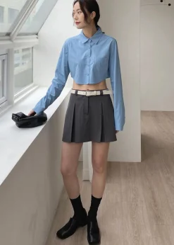 The Frankie Shop Eiko Cropped Shirt Blue Online