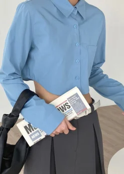 The Frankie Shop Eiko Cropped Shirt Blue Online