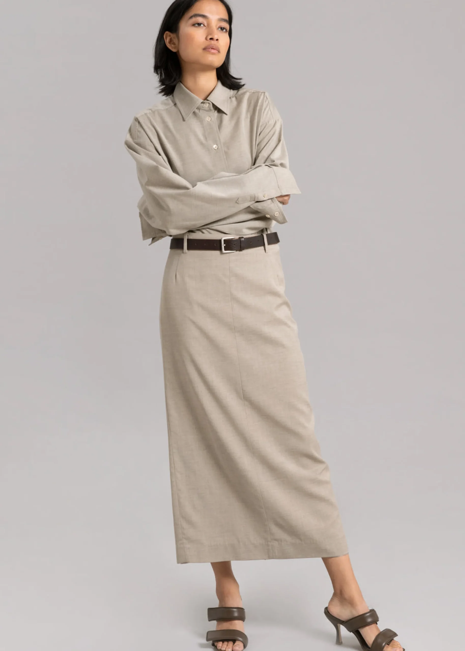 The Frankie Shop Eli Pencil Skirt Taupe Melange Clearance