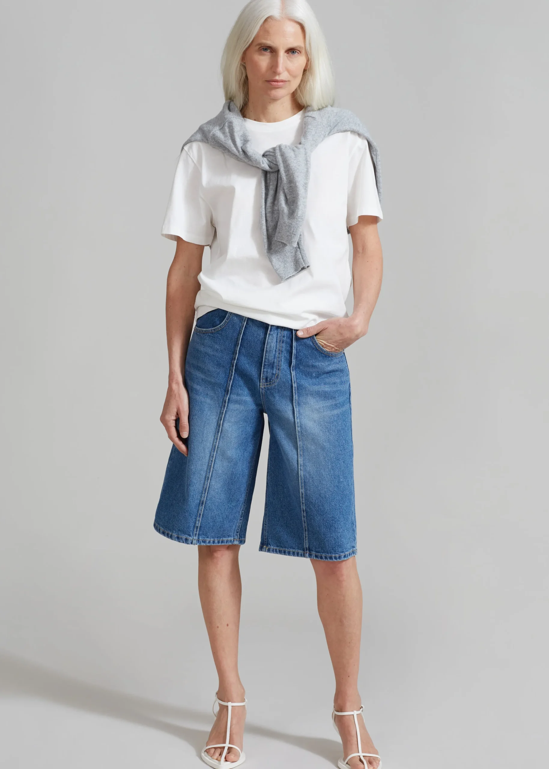 The Frankie Shop Elia Denim Bermuda Shorts Medium Wash Best