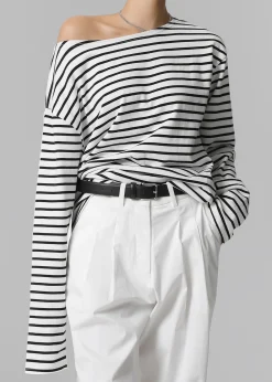 The Frankie Shop Elin Boatneck Top Black Stripe Discount