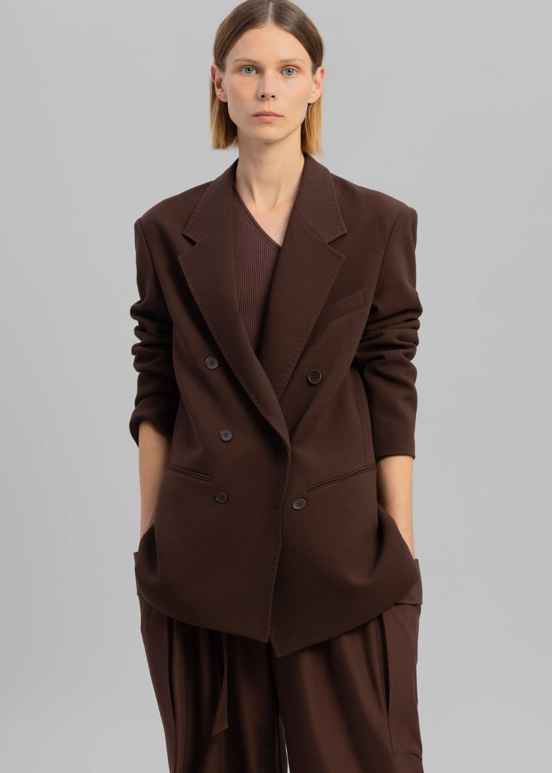 The Frankie Shop Elna Double Breasted Blazer Brown Discount