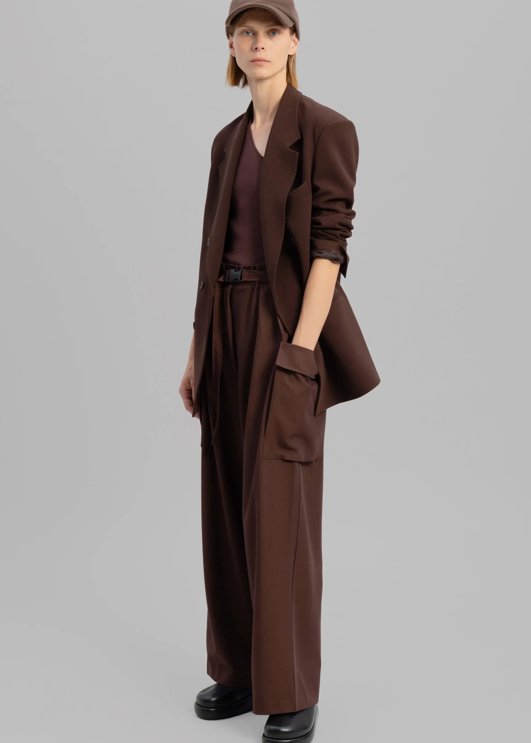 The Frankie Shop Elna Double Breasted Blazer Brown Discount