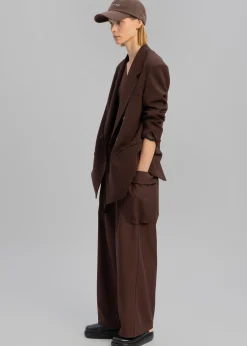 The Frankie Shop Elna Double Breasted Blazer Brown Discount