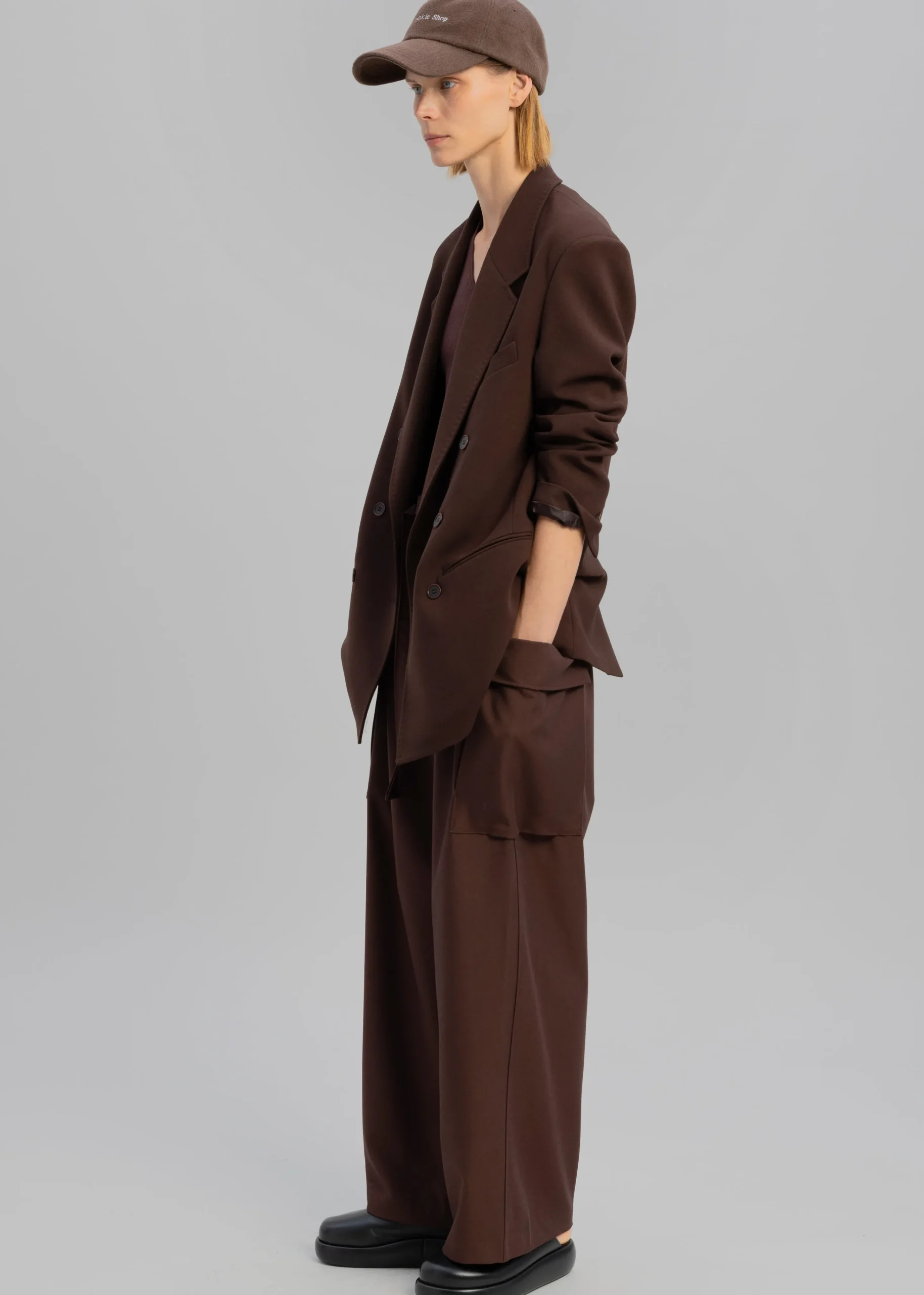 The Frankie Shop Elna Double Breasted Blazer Brown Discount