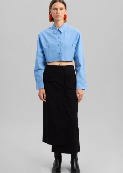 The Frankie Shop Elo Cropped Pocket Shirt Blue New
