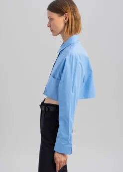 The Frankie Shop Elo Cropped Pocket Shirt Blue New