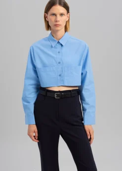 The Frankie Shop Elo Cropped Pocket Shirt Blue New