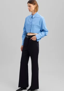 The Frankie Shop Elo Cropped Pocket Shirt Blue New