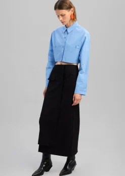 The Frankie Shop Elo Cropped Pocket Shirt Blue New