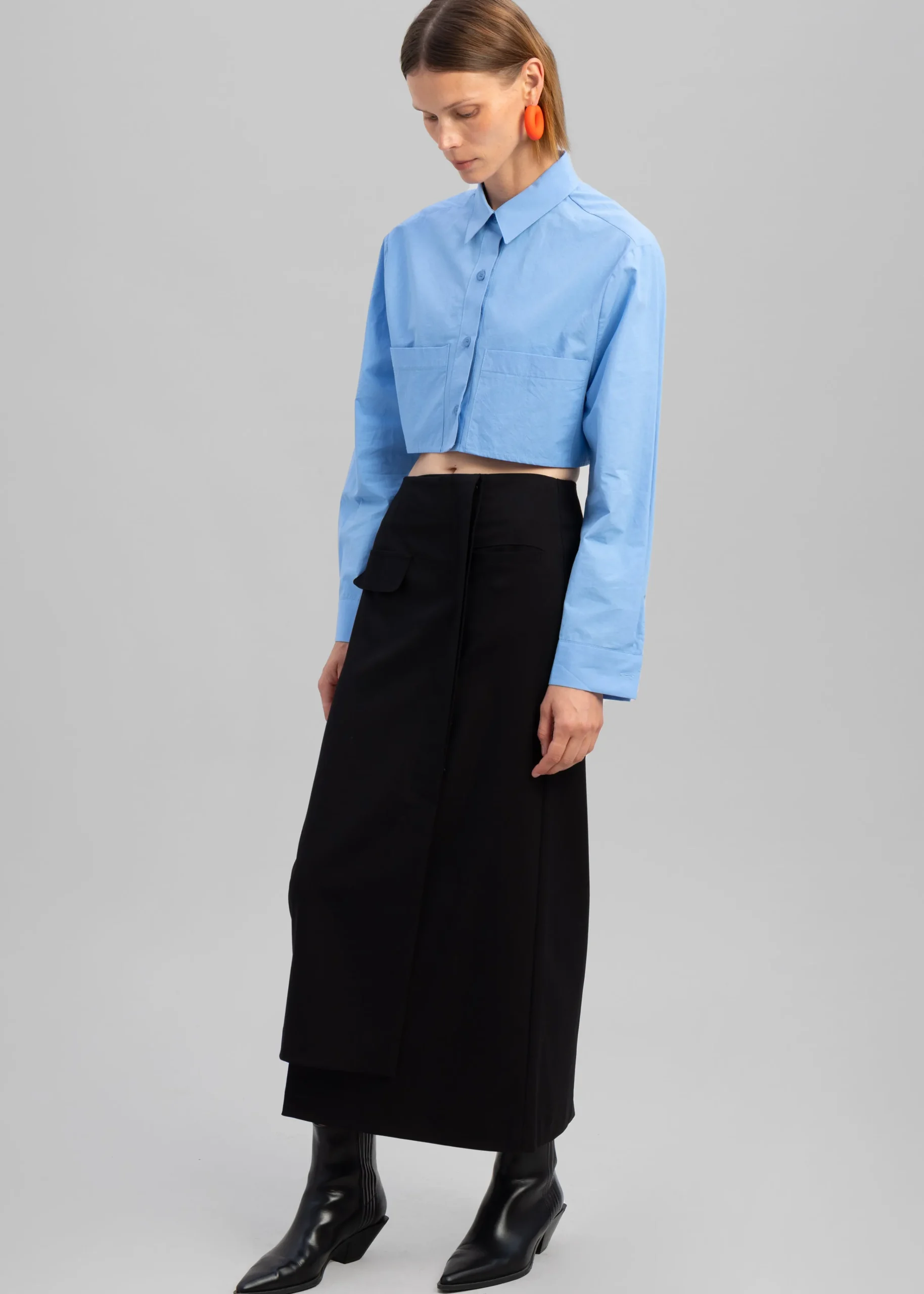 The Frankie Shop Elo Cropped Pocket Shirt Blue New