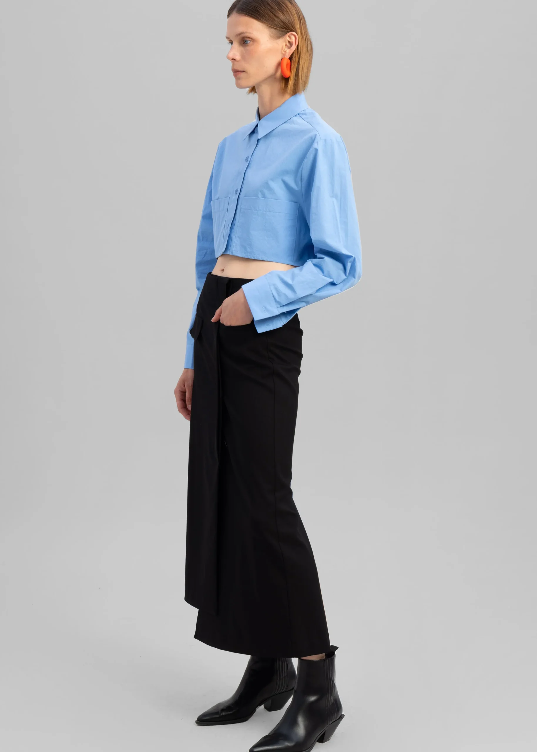 The Frankie Shop Elo Cropped Pocket Shirt Blue New