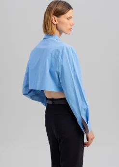 The Frankie Shop Elo Cropped Pocket Shirt Blue New