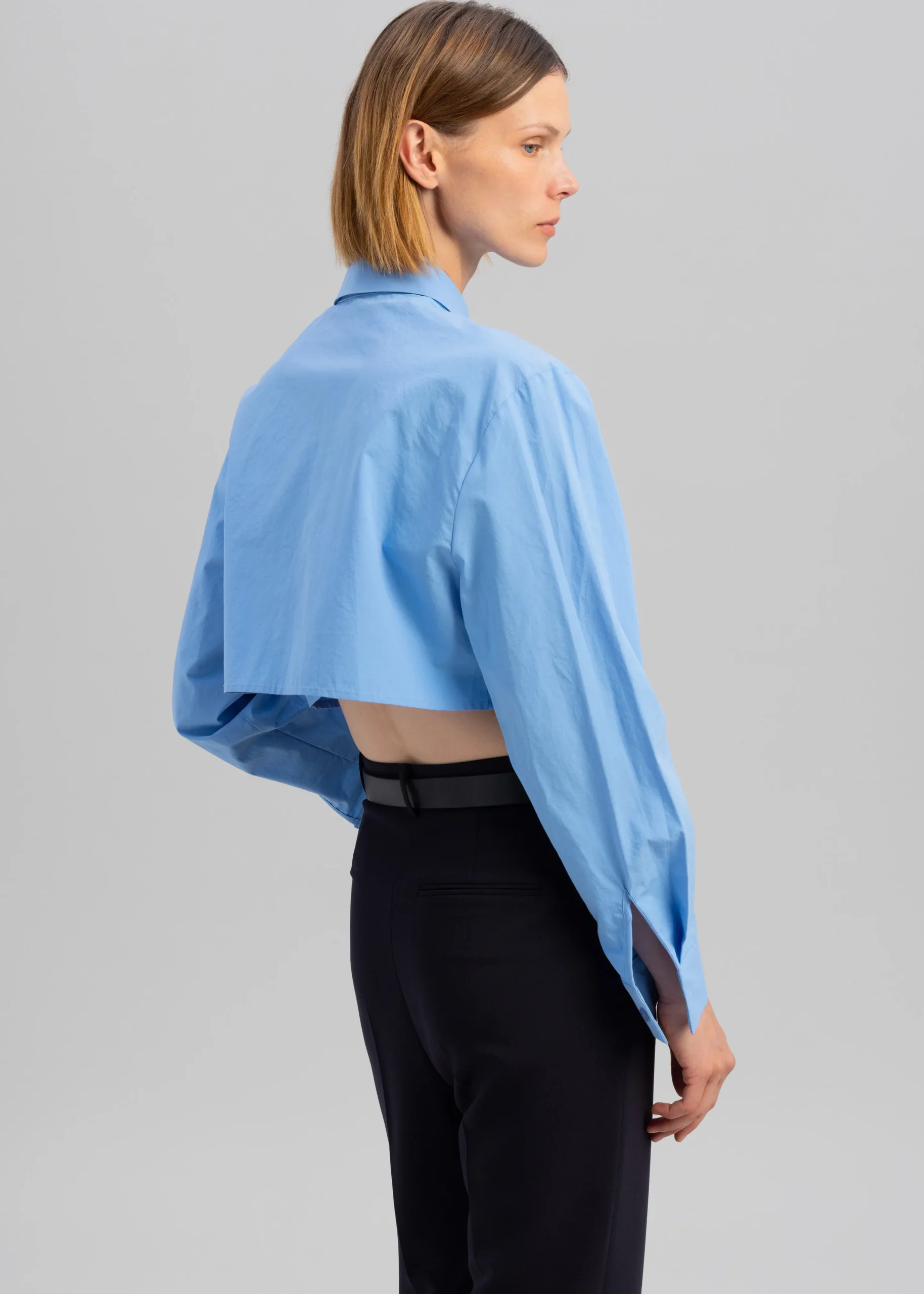 The Frankie Shop Elo Cropped Pocket Shirt Blue New