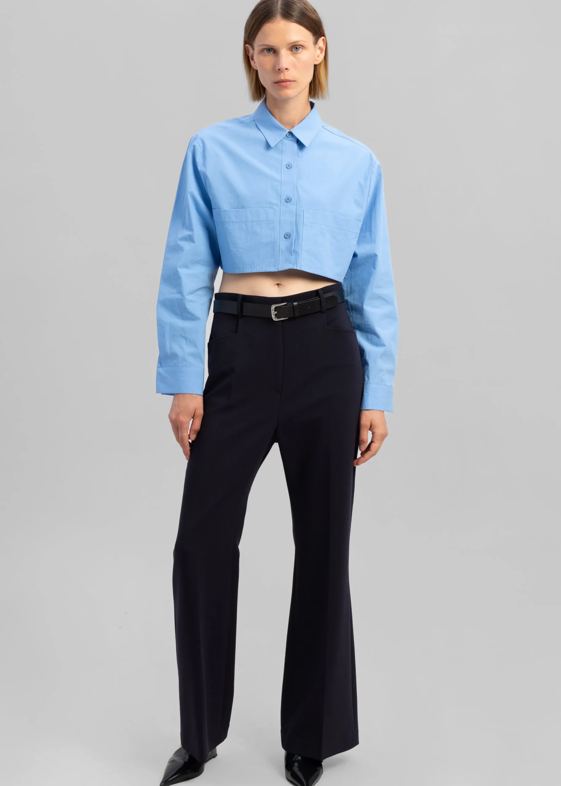 The Frankie Shop Elo Cropped Pocket Shirt Blue New