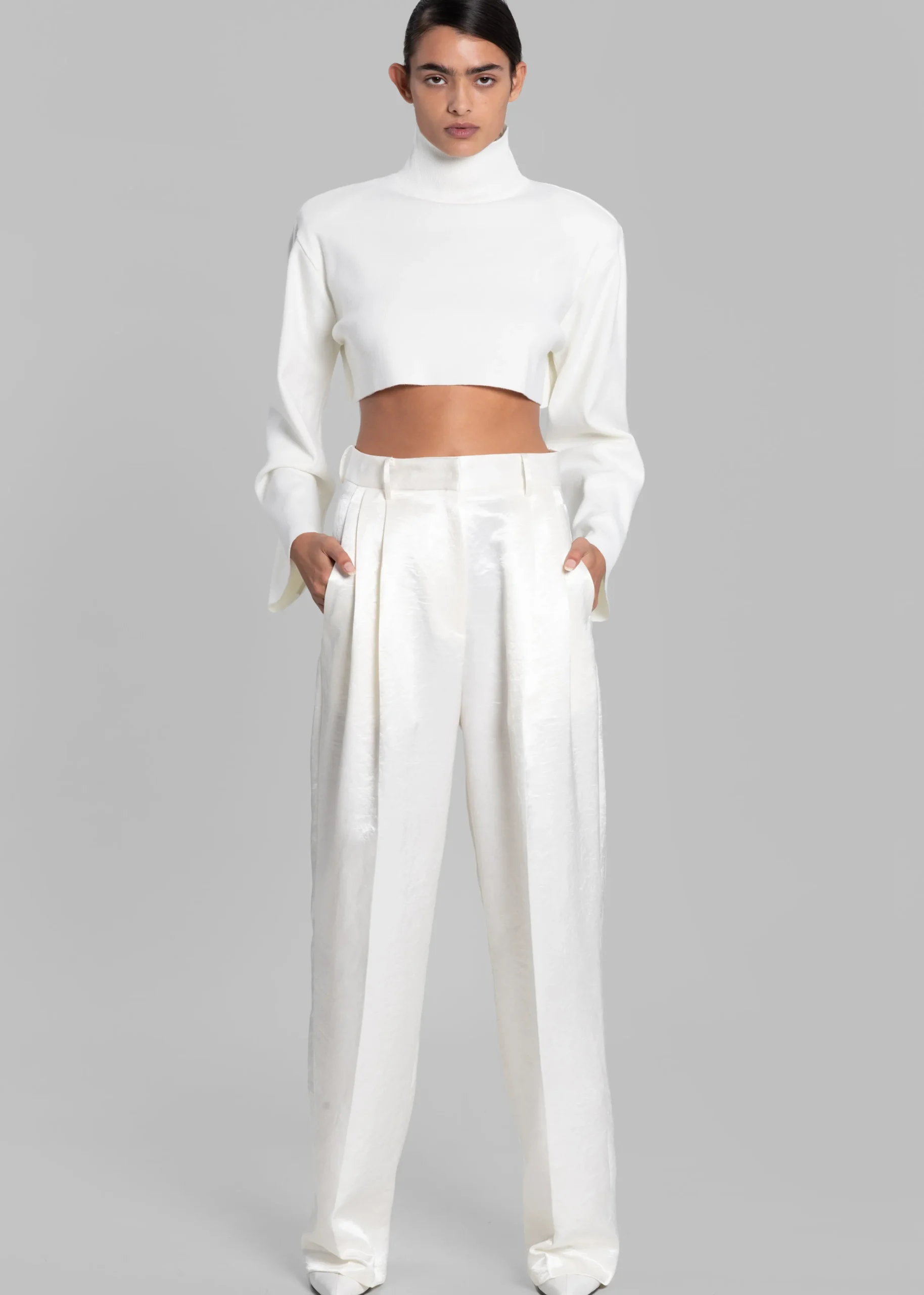 The Frankie Shop Elvira Pleated Trousers Ivory New