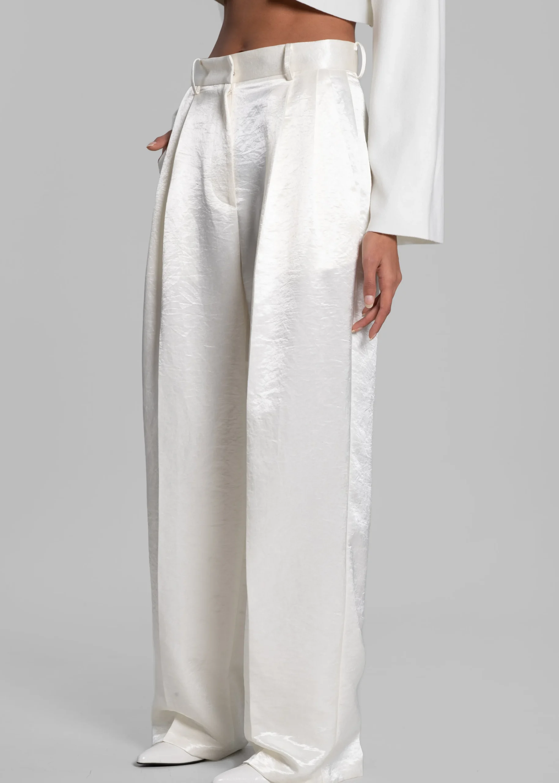 The Frankie Shop Elvira Pleated Trousers Ivory New