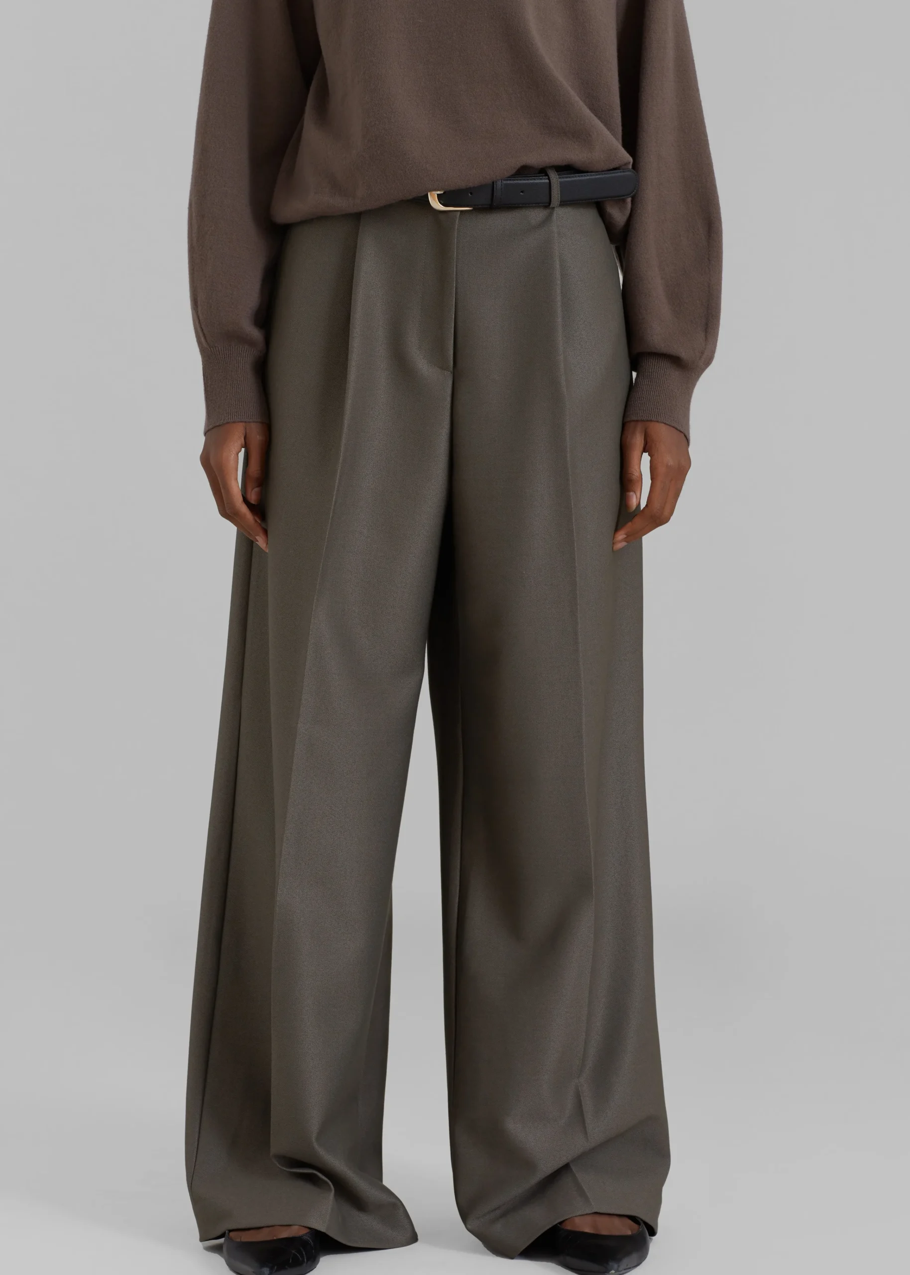 The Frankie Shop Emilie Wide Leg Pants Dark Olive