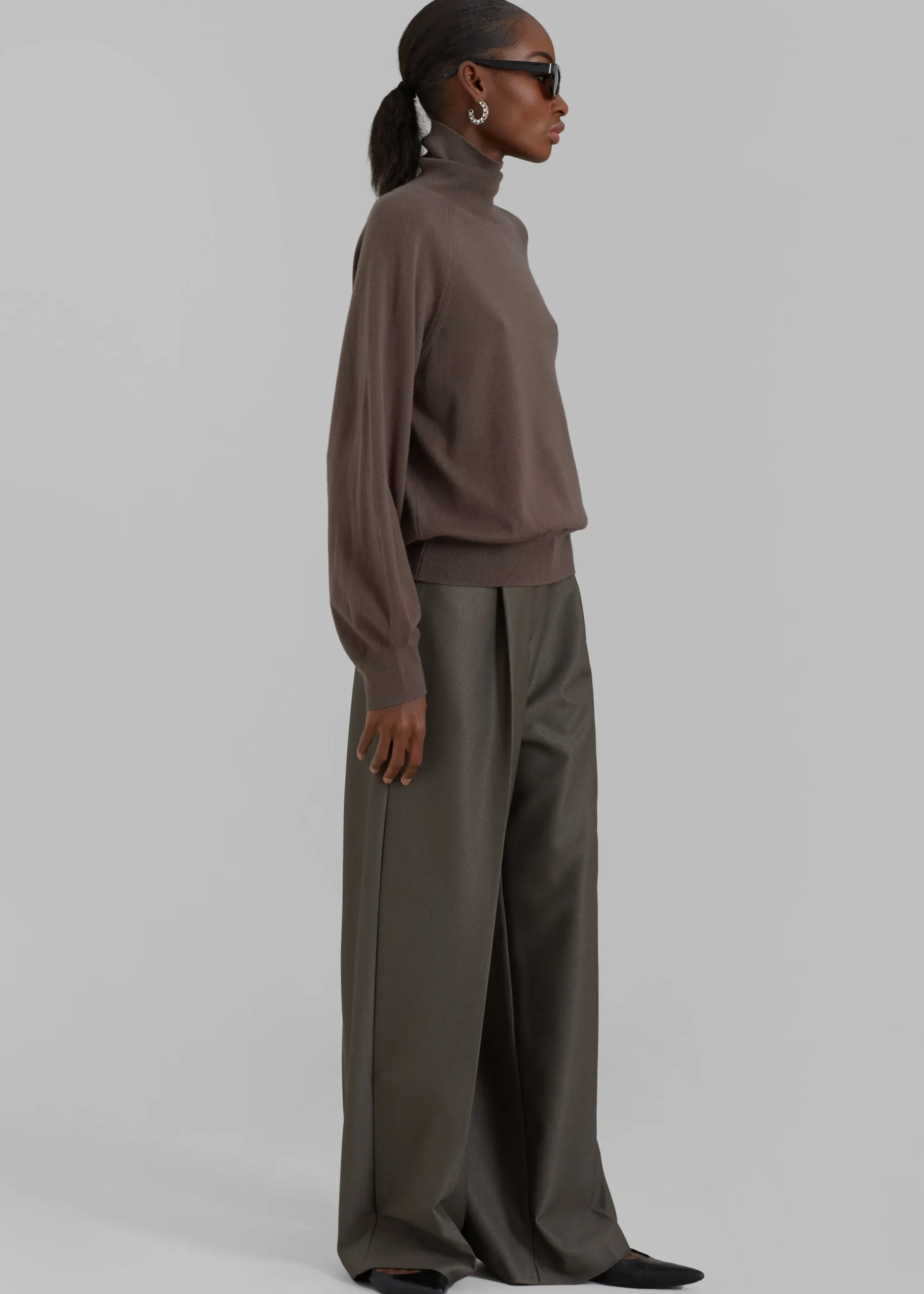 The Frankie Shop Emilie Wide Leg Pants Dark Olive