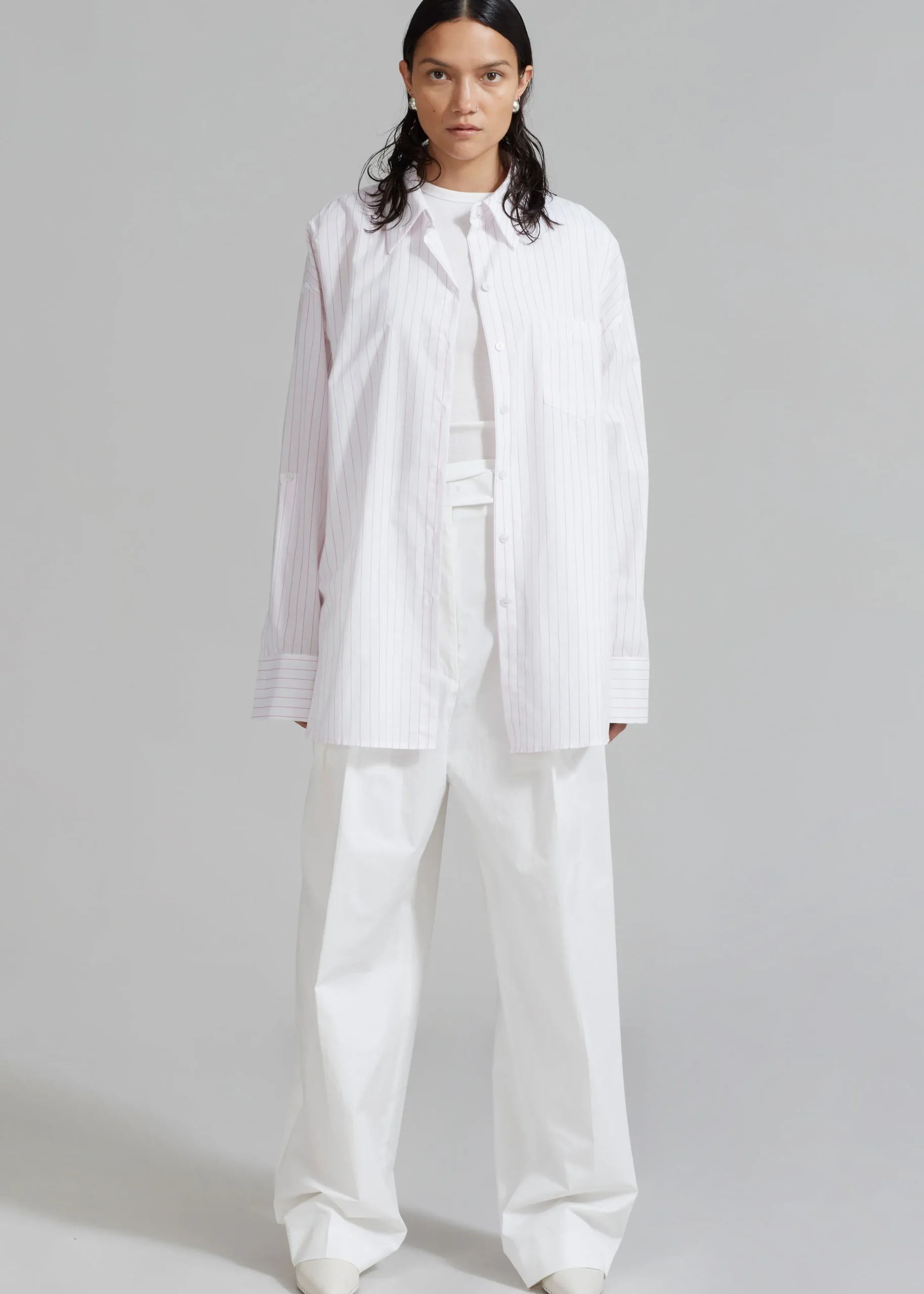 The Frankie Shop Erin Roll Up Shirt Pink Stripe Best