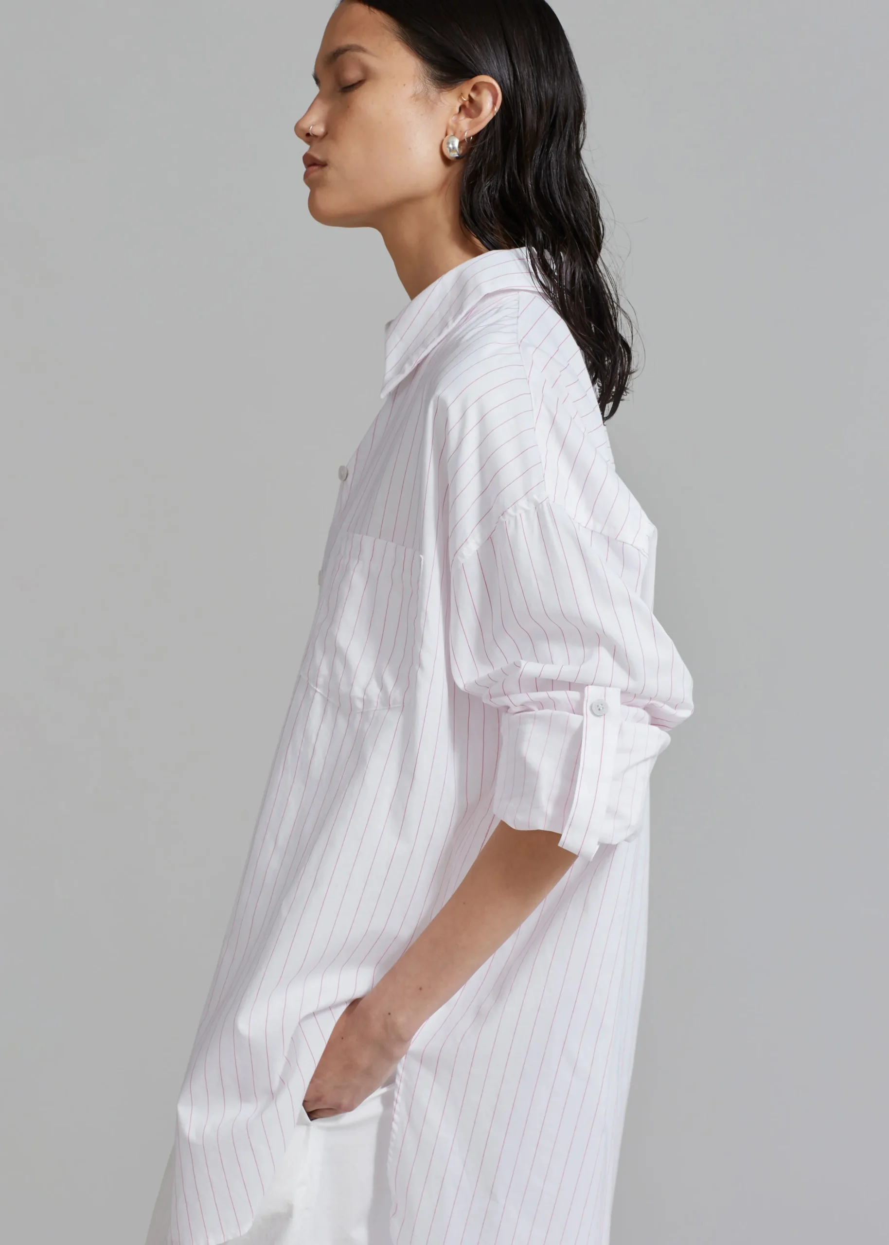 The Frankie Shop Erin Roll Up Shirt Pink Stripe Best