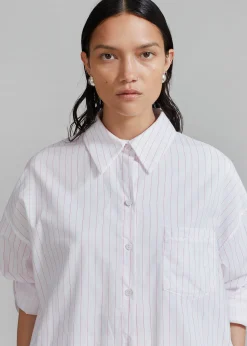 The Frankie Shop Erin Roll Up Shirt Pink Stripe Best