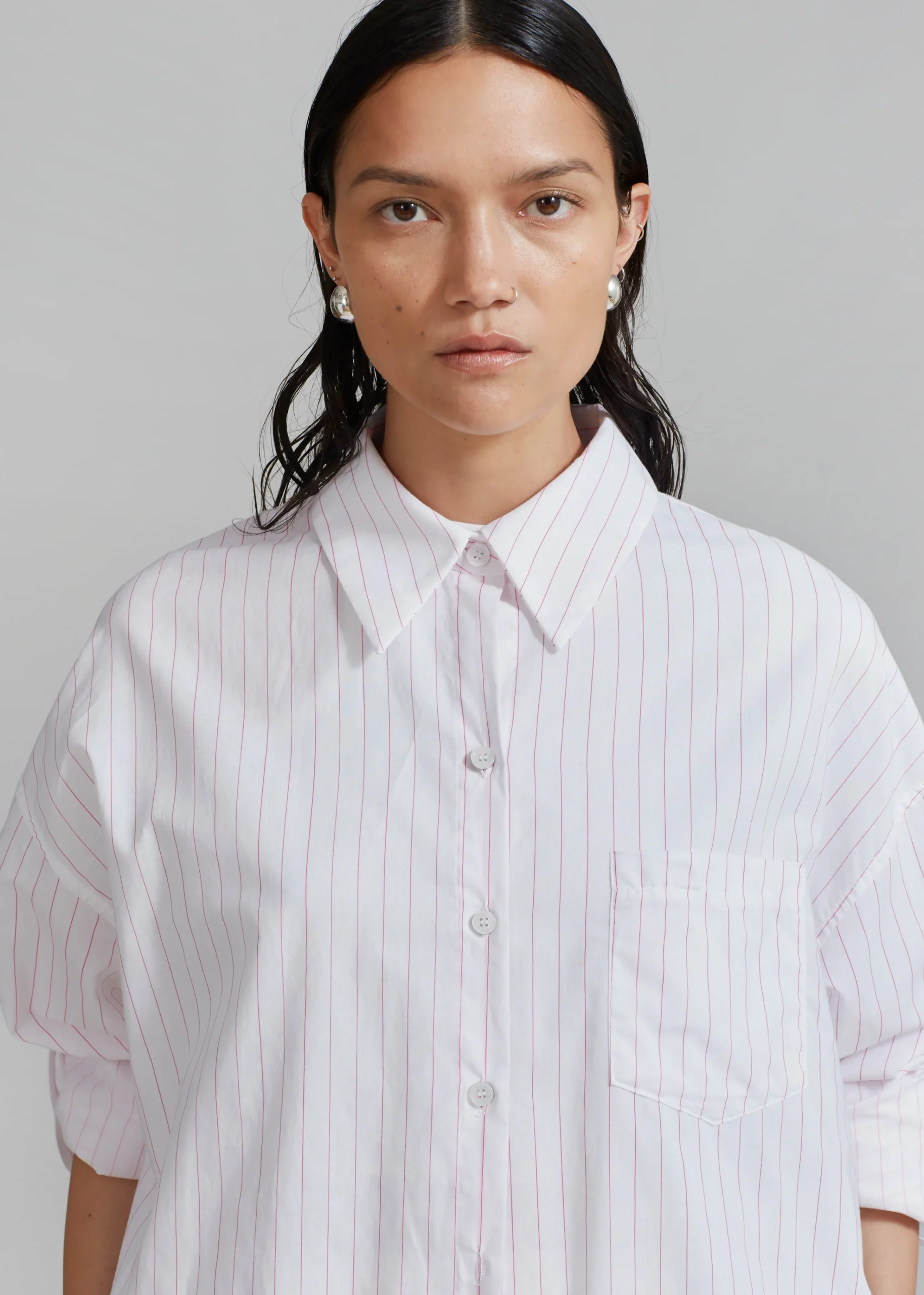 The Frankie Shop Erin Roll Up Shirt Pink Stripe Best