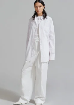 The Frankie Shop Erin Roll Up Shirt Pink Stripe Best