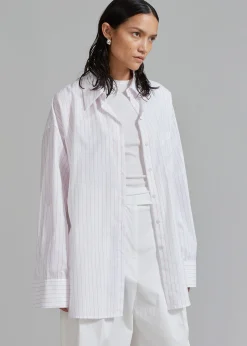 The Frankie Shop Erin Roll Up Shirt Pink Stripe Best