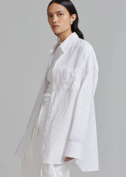 The Frankie Shop Erin Roll Up Shirt Pink Stripe Best