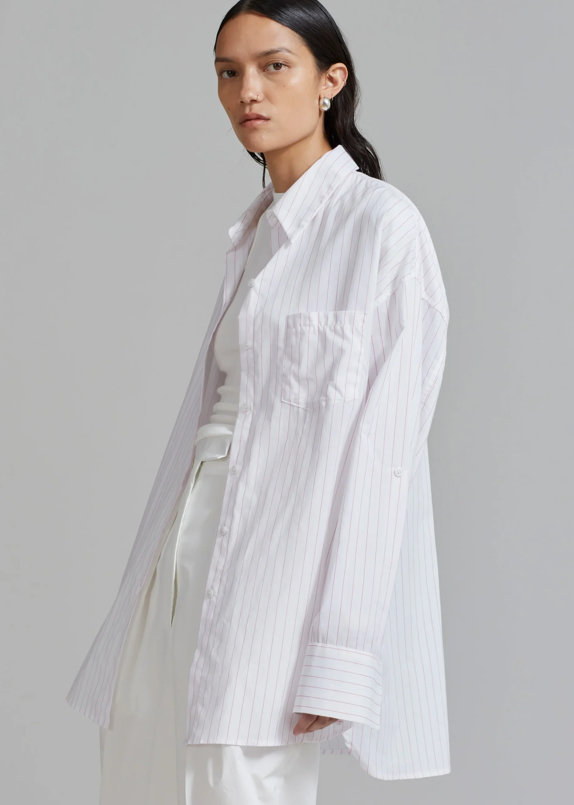 The Frankie Shop Erin Roll Up Shirt Pink Stripe Best