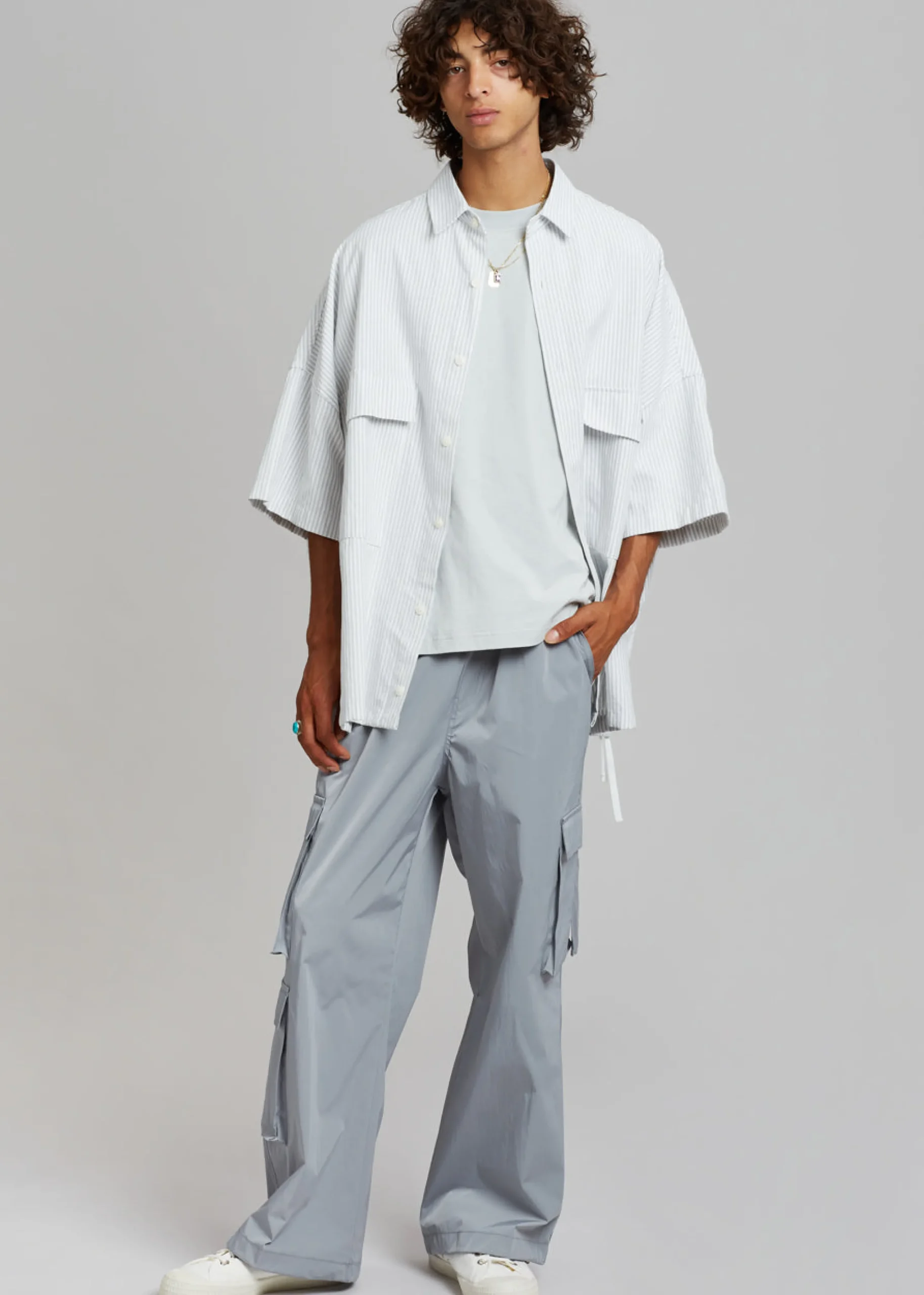 The Frankie Shop Ethan Pocket Shirt Slate Stripe Hot