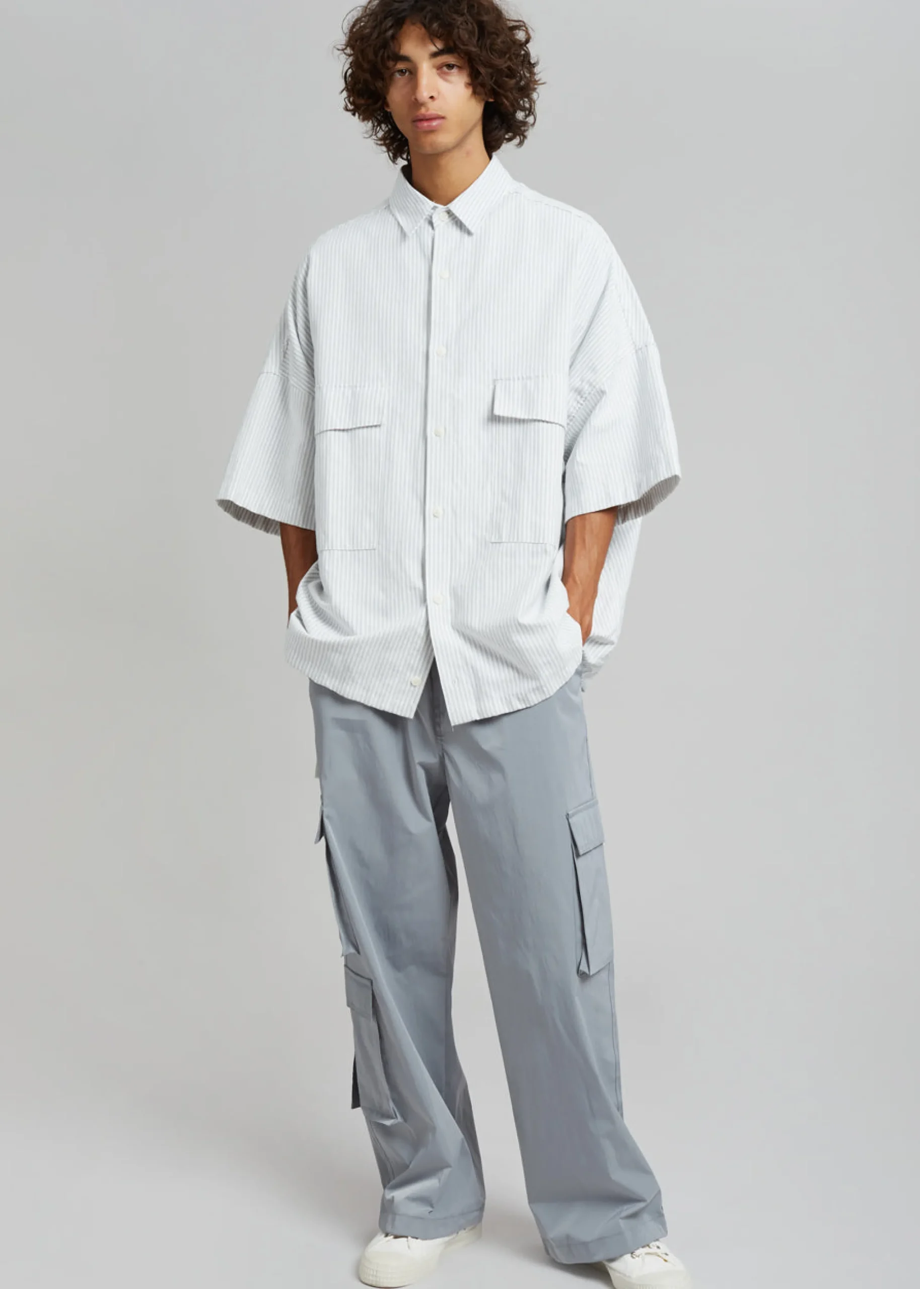 The Frankie Shop Ethan Pocket Shirt Slate Stripe Hot