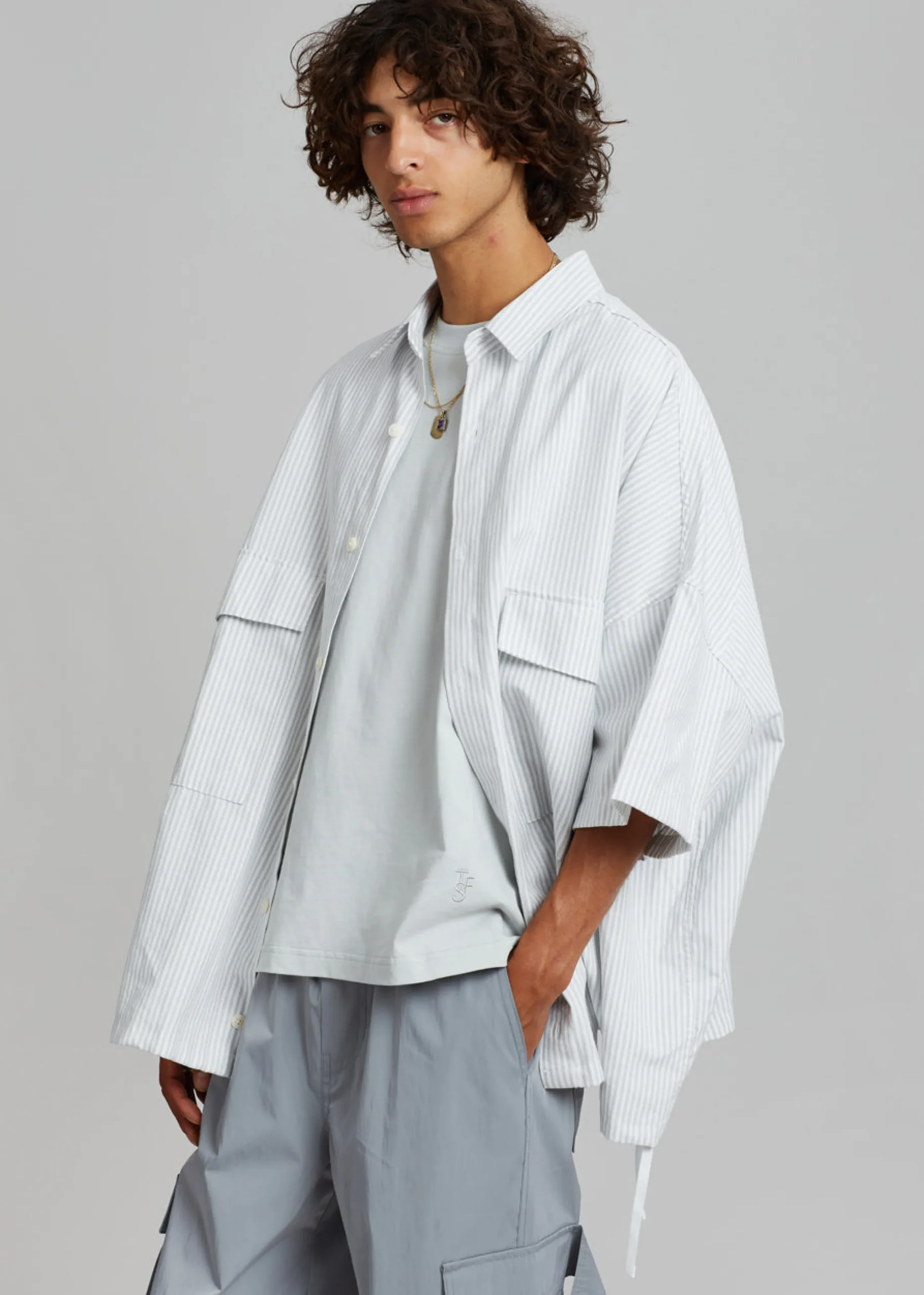 The Frankie Shop Ethan Pocket Shirt Slate Stripe Hot