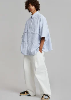 The Frankie Shop Ethan Pocket Shirt Blue Stripe Discount