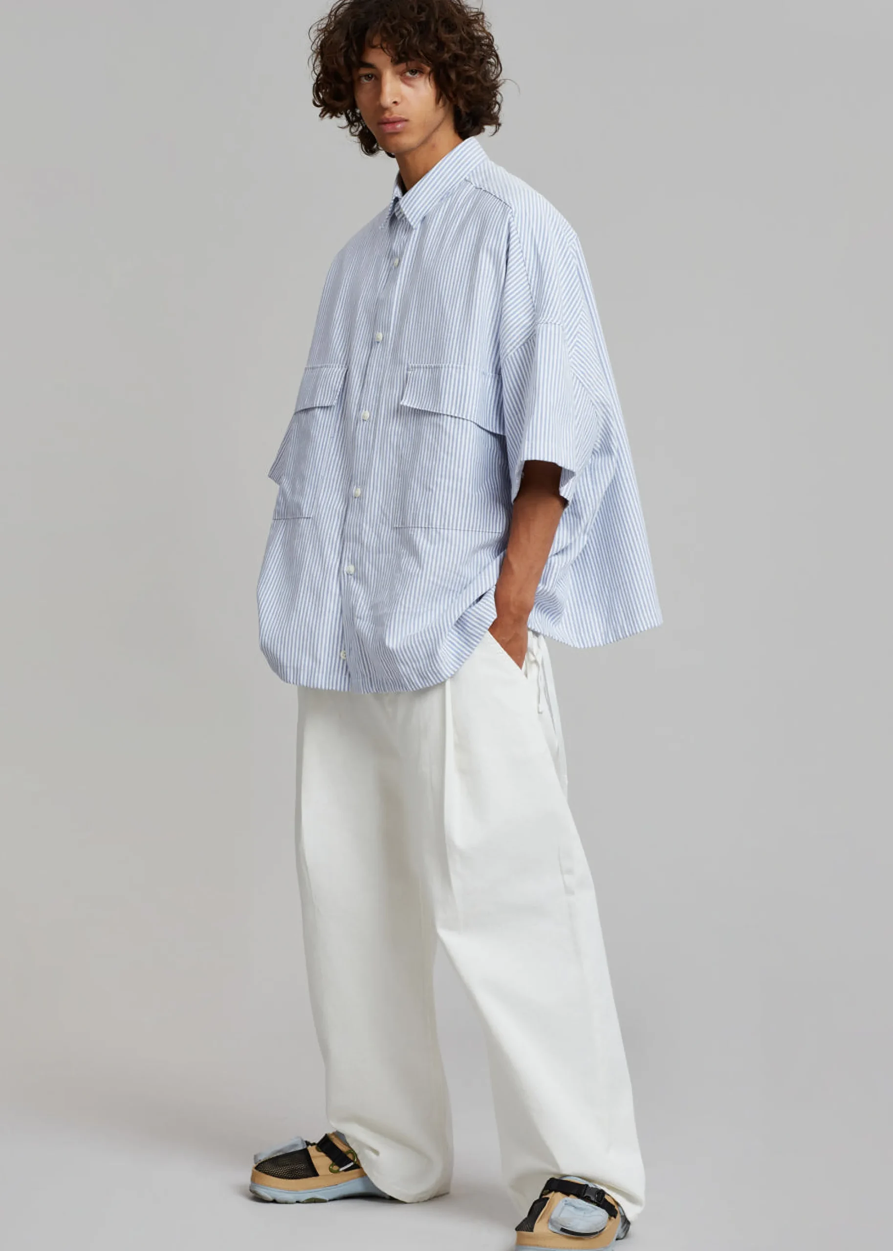 The Frankie Shop Ethan Pocket Shirt Blue Stripe Discount