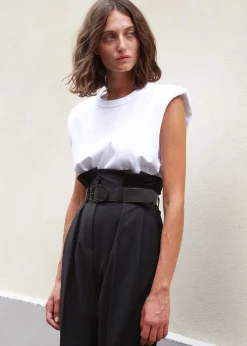 The Frankie Shop Eva Padded Shoulder Muscle T-Shirt White Discount