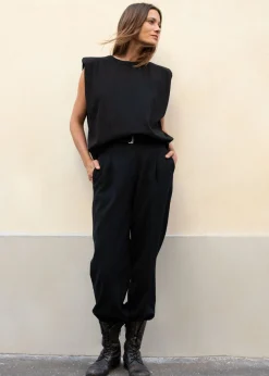 The Frankie Shop Eva Padded Shoulder Muscle T-Shirt Black Hot