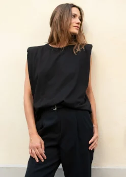 The Frankie Shop Eva Padded Shoulder Muscle T-Shirt Black Hot