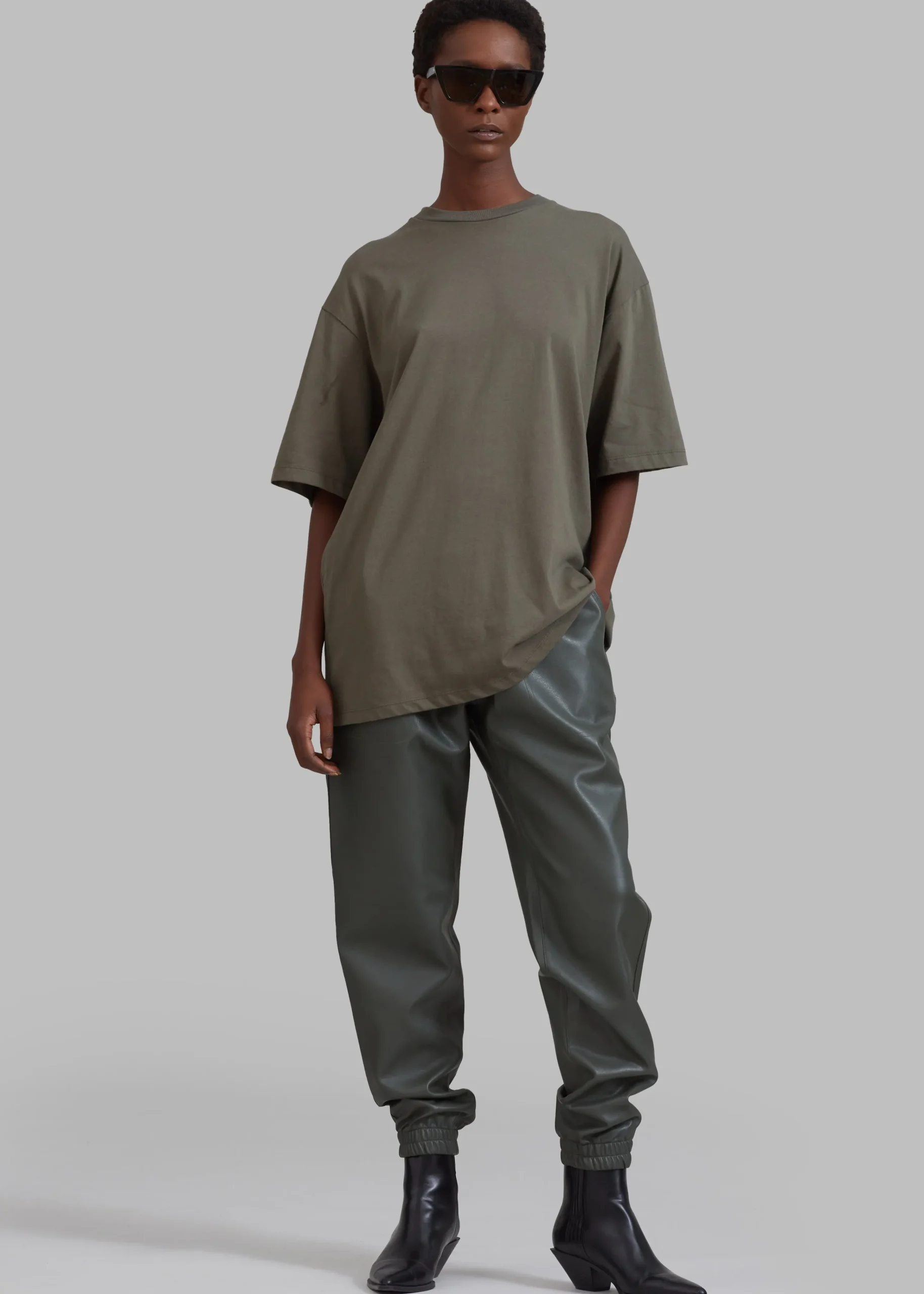 The Frankie Shop Faro Boxy Tee Dark Olive Outlet