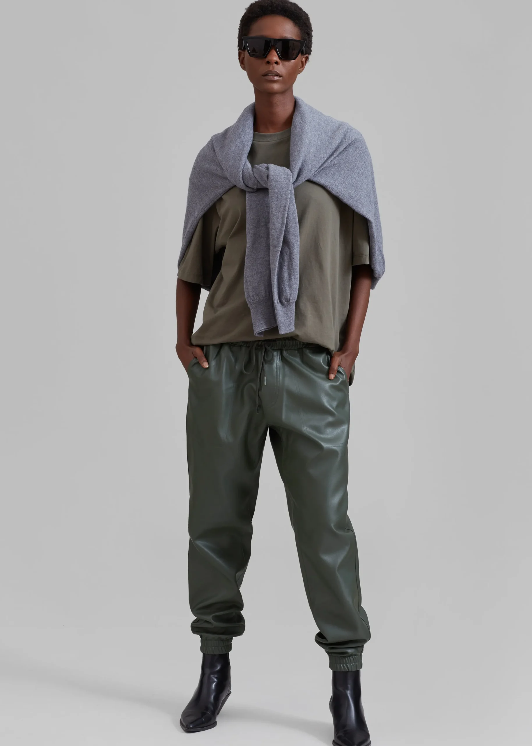 The Frankie Shop Faro Boxy Tee Dark Olive Outlet