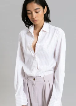 The Frankie Shop Flor Silky Shirt Pink Stripe Clearance