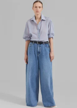 The Frankie Shop Florence Stripe Shirt Blue Combo Online