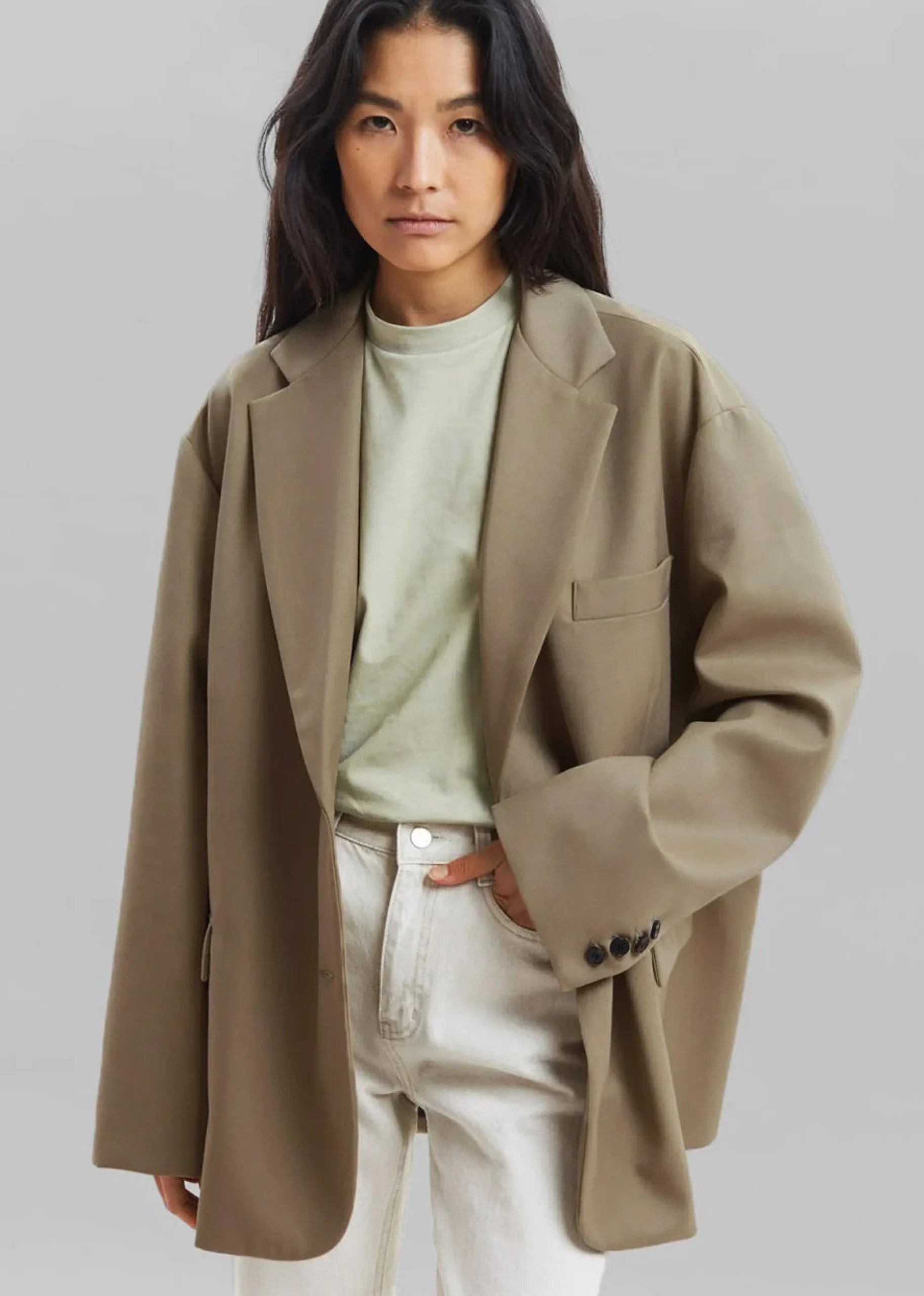 The Frankie Shop Frankie Oversized Boyfriend Blazer Desert Taupe