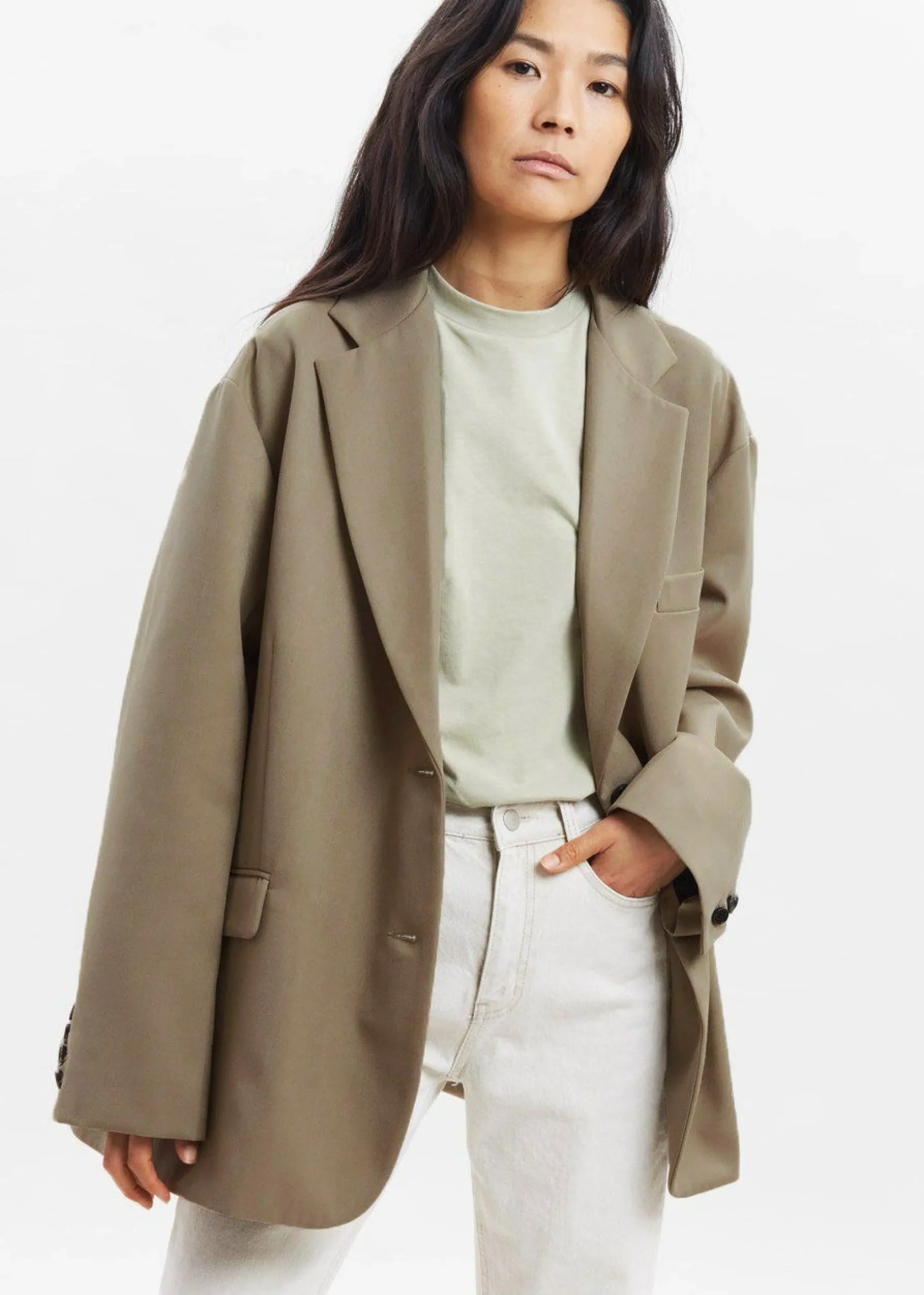 The Frankie Shop Frankie Oversized Boyfriend Blazer Desert Taupe